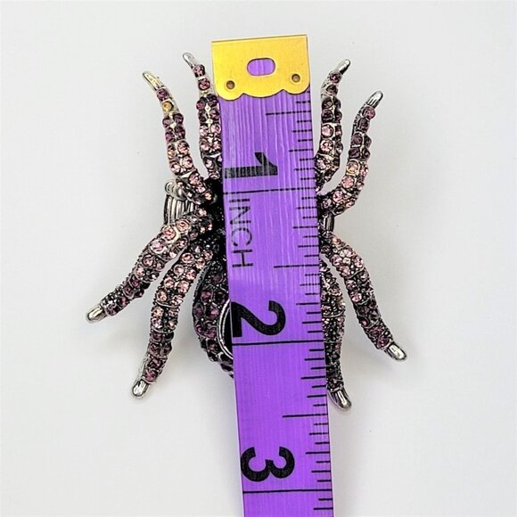 SPIDER Tarantula Pink Crystals Stretch Band Large Spider Charm Ring - Picture 10 of 12
